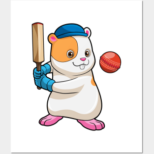 Hamster at Cricket with Cricket bat & Cap Posters and Art